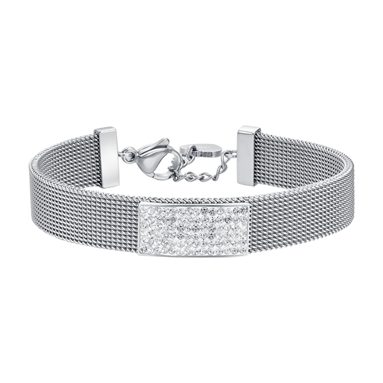 PULSERA MILANO DE MALLA DE ACERO PARA MUJER CON ELEMENTO DE CRISTAL BLANCO