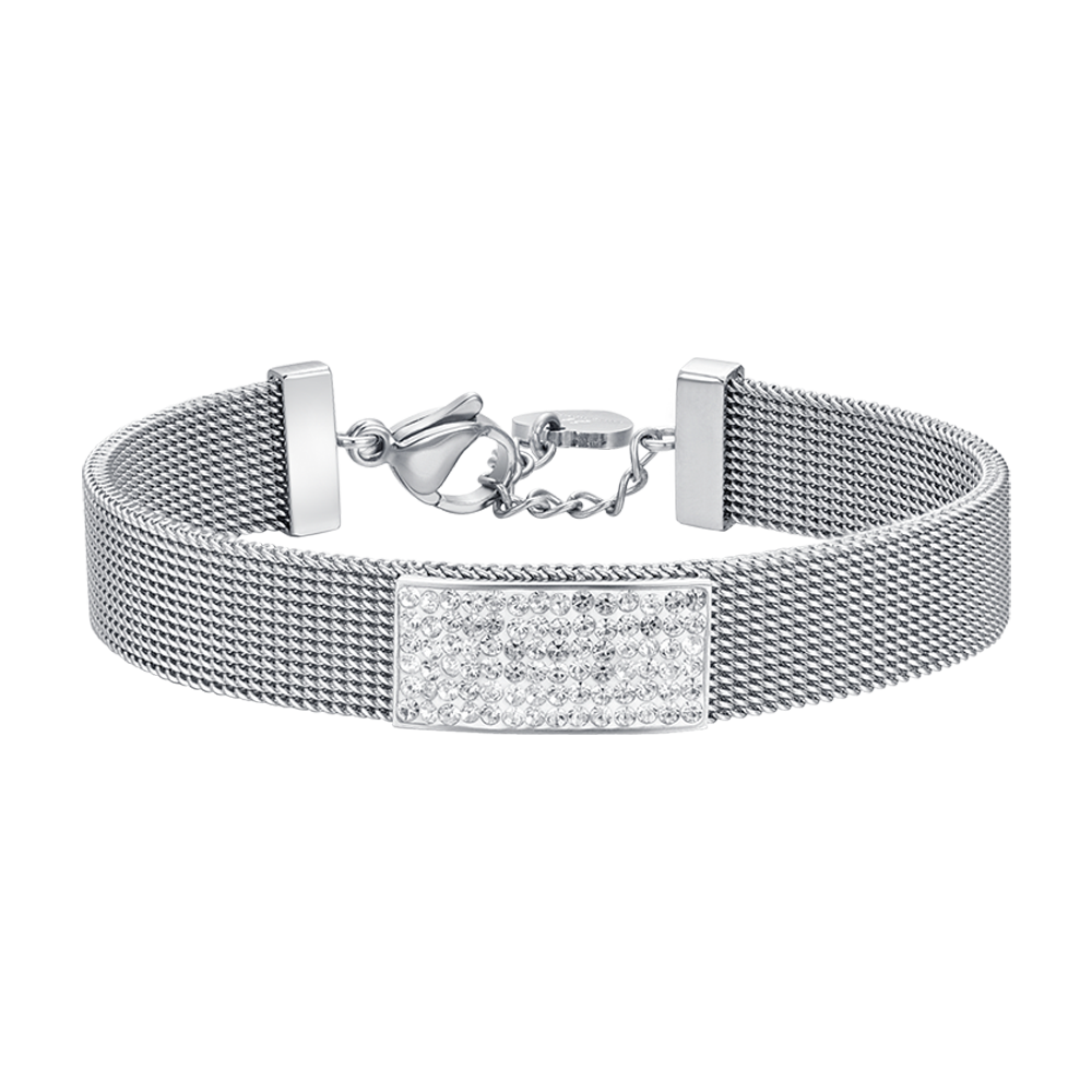 PULSERA MILANO DE MALLA DE ACERO PARA MUJER CON ELEMENTO DE CRISTAL BLANCO
