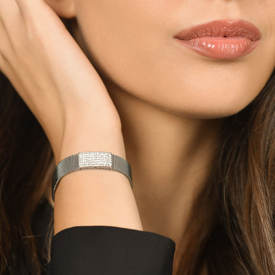 PULSERA MILANO DE MALLA DE ACERO PARA MUJER CON ELEMENTO DE CRISTAL BLANCO