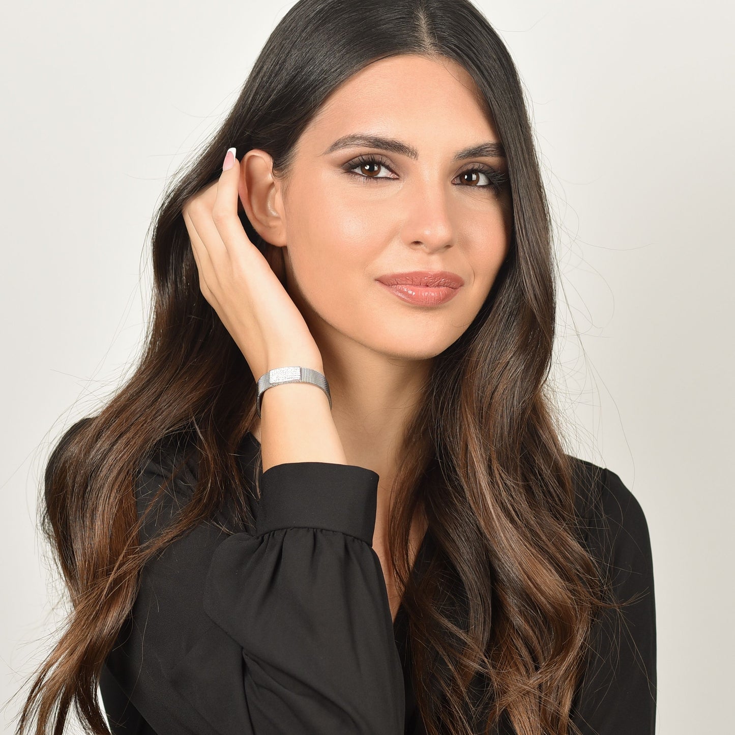 PULSERA MILANO DE MALLA DE ACERO PARA MUJER CON ELEMENTO DE CRISTAL BLANCO