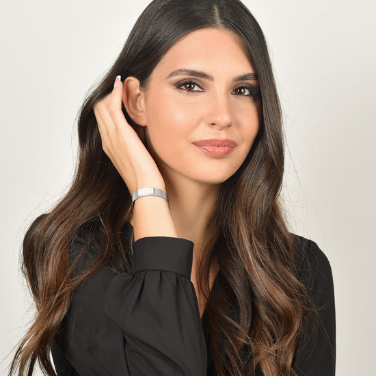 PULSERA MILANO DE MALLA DE ACERO PARA MUJER CON ELEMENTO DE CRISTAL BLANCO