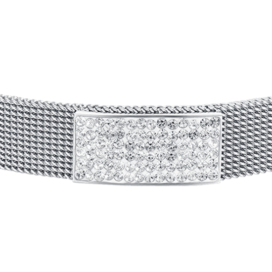PULSERA MILANO DE MALLA DE ACERO PARA MUJER CON ELEMENTO DE CRISTAL BLANCO