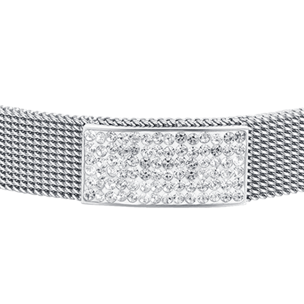 PULSERA MILANO DE MALLA DE ACERO PARA MUJER CON ELEMENTO DE CRISTAL BLANCO