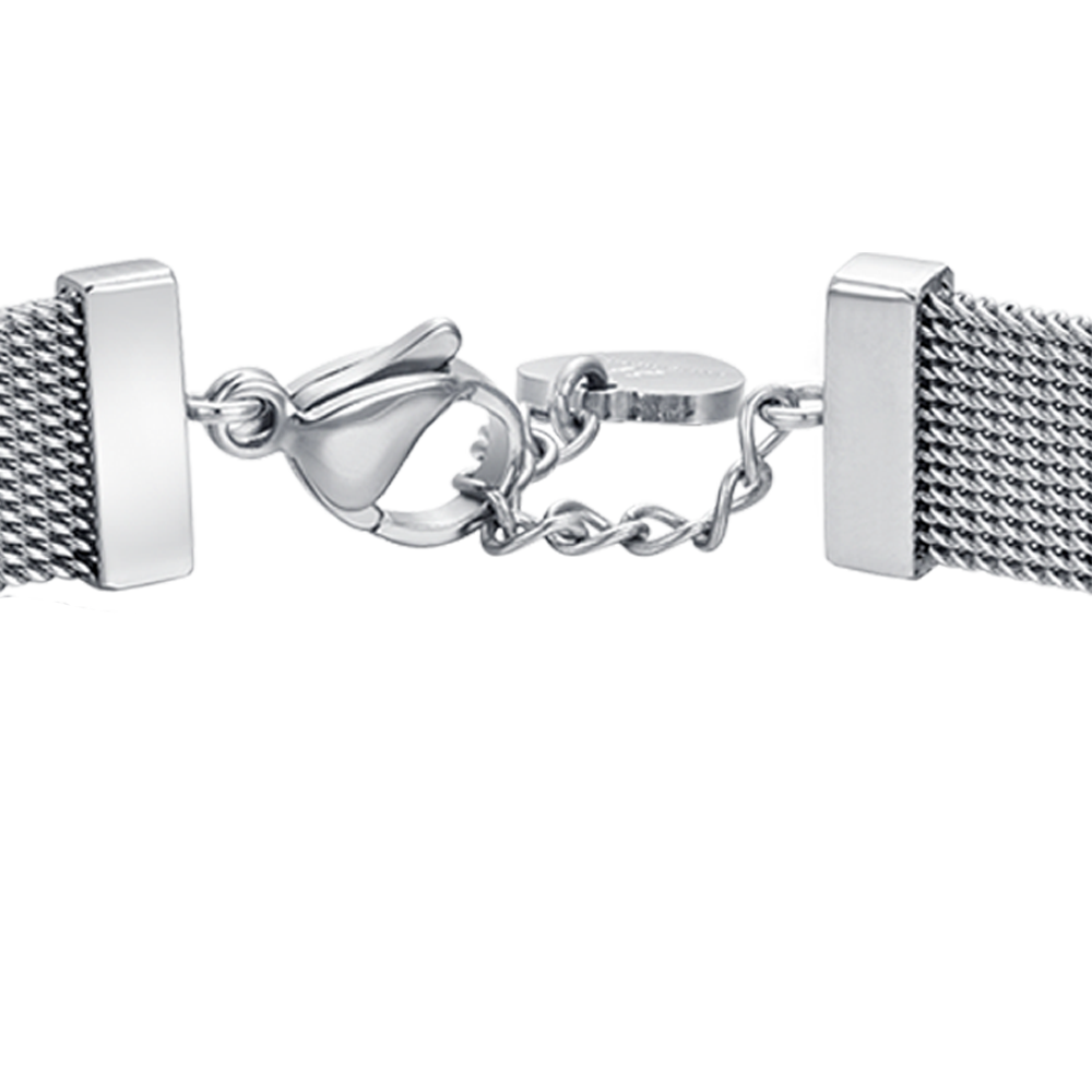 PULSERA MILANO DE MALLA DE ACERO PARA MUJER CON ELEMENTO DE CRISTAL BLANCO
