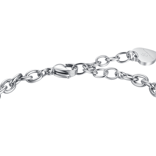 PULSERA DE ACERO PARA MUJER CON COLGANTE DE TRÉBOL DE CUATRO HOJAS, CUERNO Y MADONNA