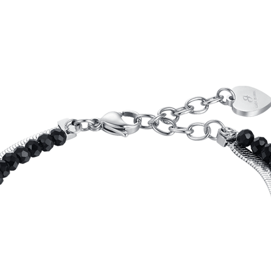 PULSERA MULTIFILAR DE ACERO PARA MUJER CON CRISTALES NEGROS Y CORAZONES