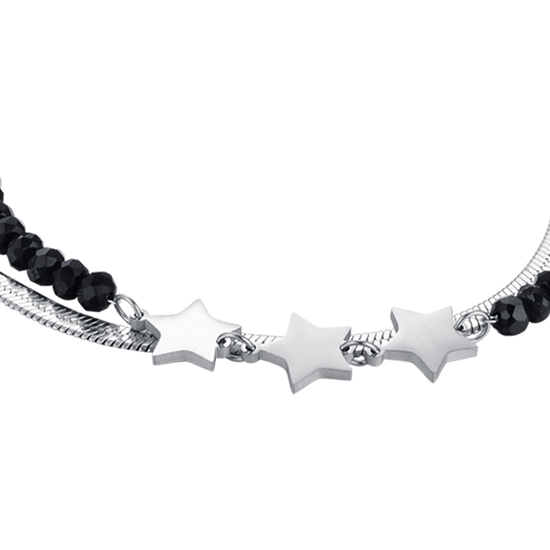PULSERA MULTIFILAR DE ACERO PARA MUJER CON CRISTALES NEGROS Y ESTRELLAS