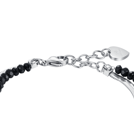 PULSERA MULTIFILAR DE ACERO PARA MUJER CON CRISTALES NEGROS Y ESTRELLAS