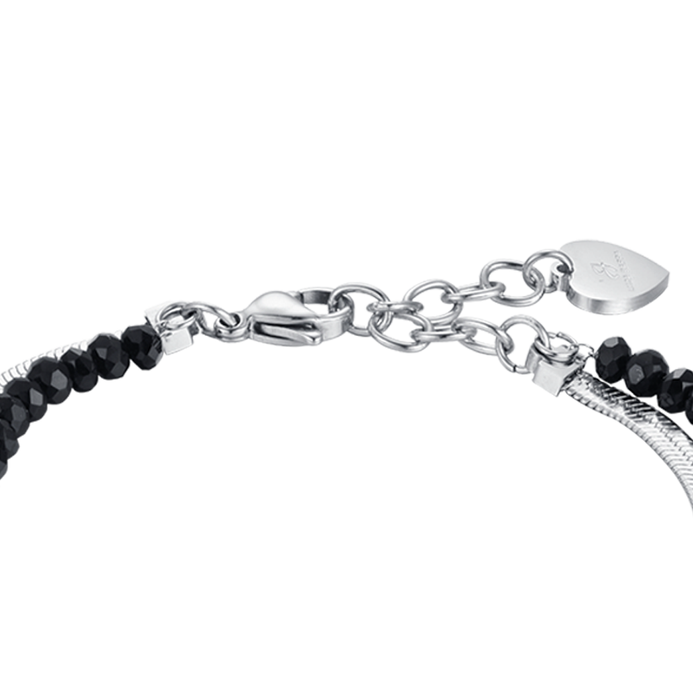 PULSERA MULTIFILAR DE ACERO PARA MUJER CON CRISTALES NEGROS Y ESTRELLAS