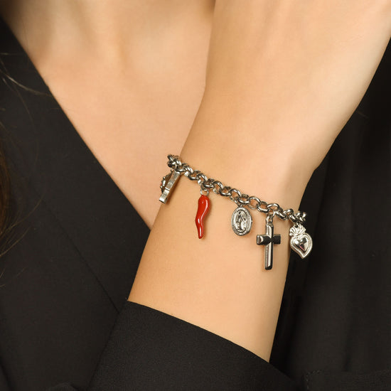PULSERA DE ACERO PARA MUJER CON CHARMS
