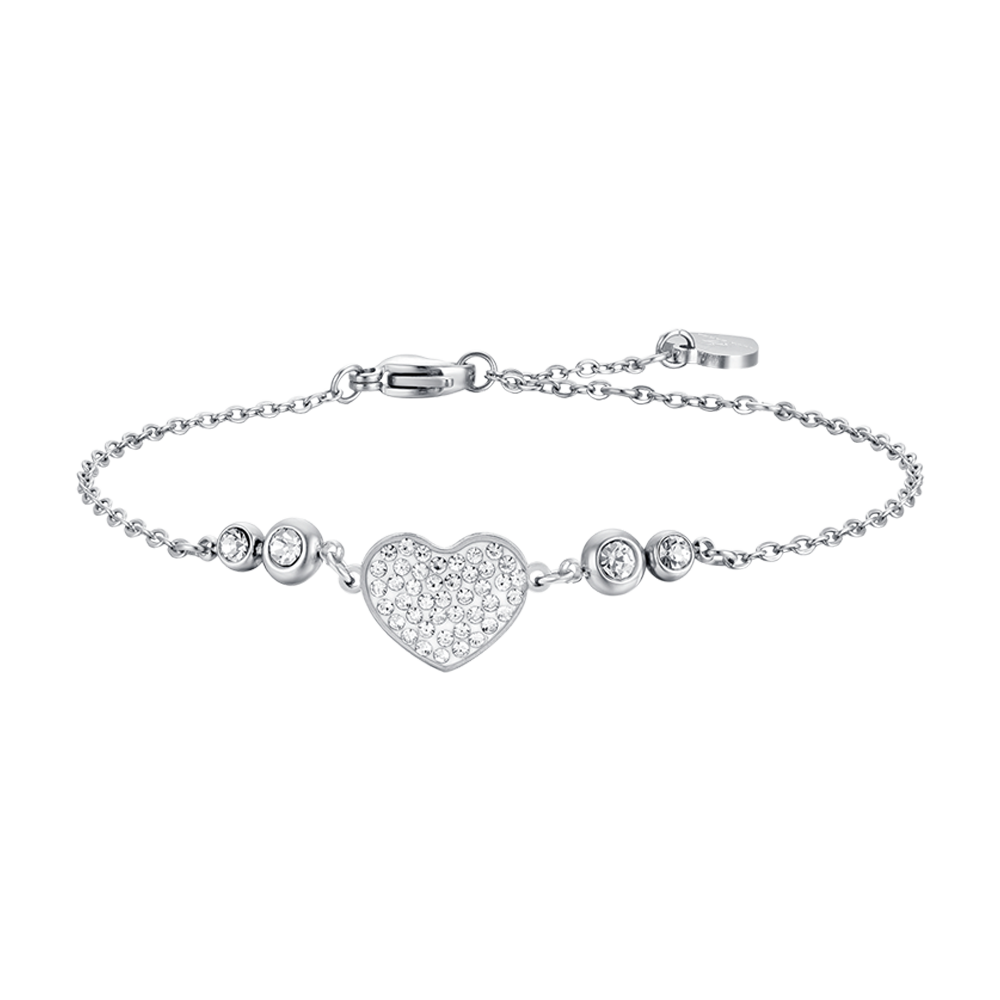 PULSERA DE ACERO DE MUJER CON CORAZÓN Y CRISTALES BLANCOS
