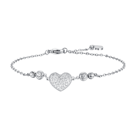 PULSERA DE ACERO DE MUJER CON CORAZÓN Y CRISTALES BLANCOS