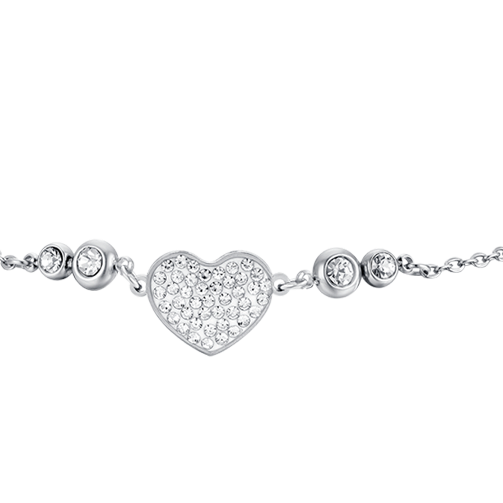 PULSERA DE ACERO DE MUJER CON CORAZÓN Y CRISTALES BLANCOS