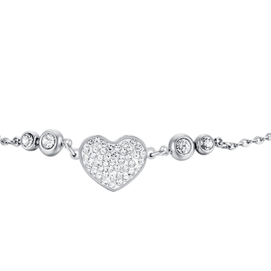 PULSERA DE ACERO DE MUJER CON CORAZÓN Y CRISTALES BLANCOS