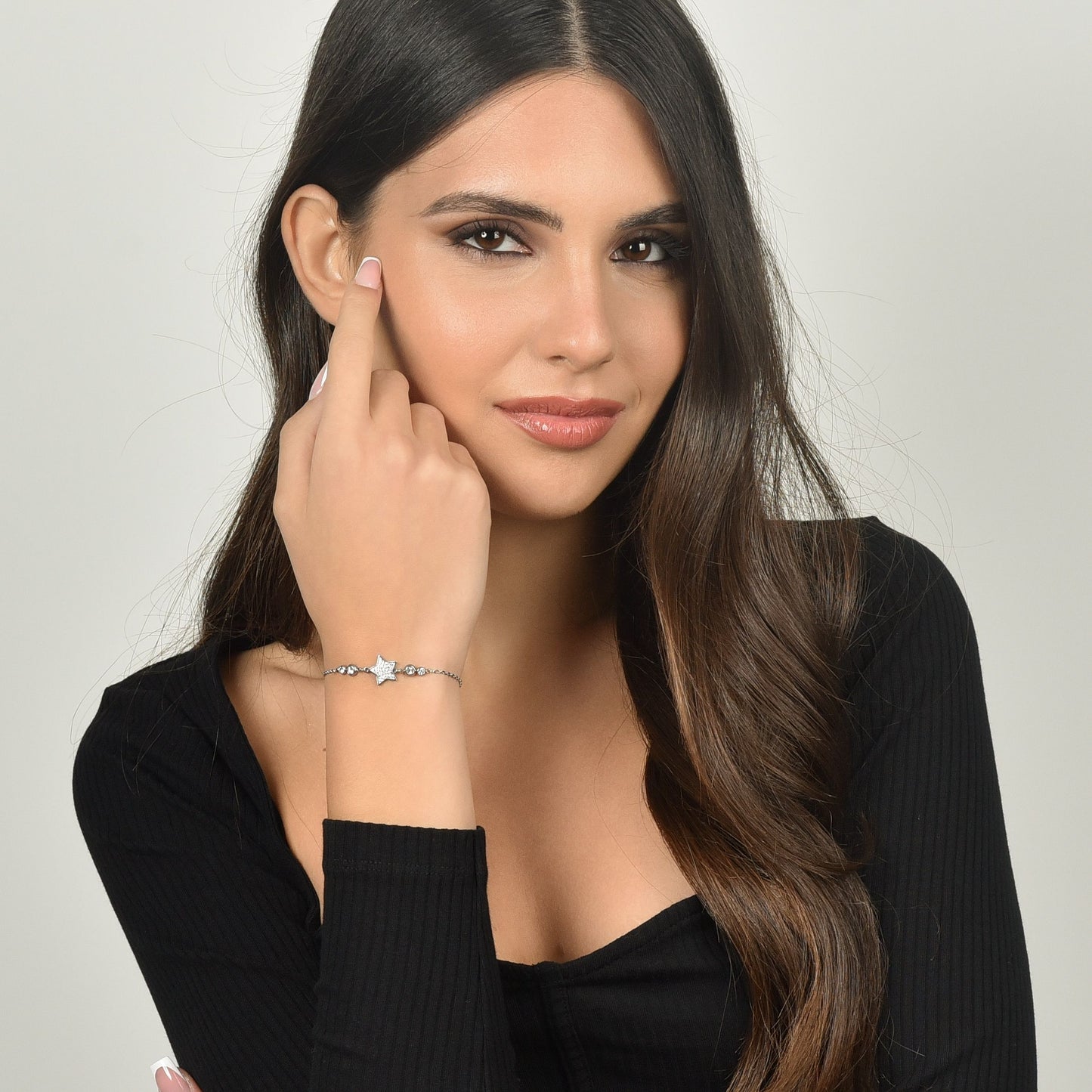 PULSERA DE ESTRELLA DE ACERO PARA MUJER CON CRISTALES BLANCOS