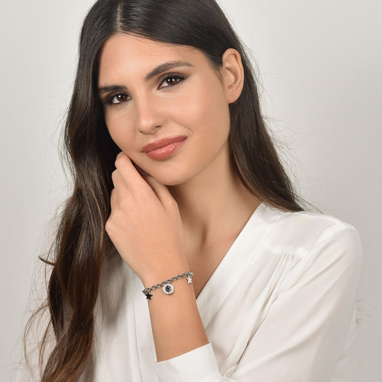 PULSERA DE ACERO PARA MUJER CON ESTRELLAS Y CRISTALES BLANCOS