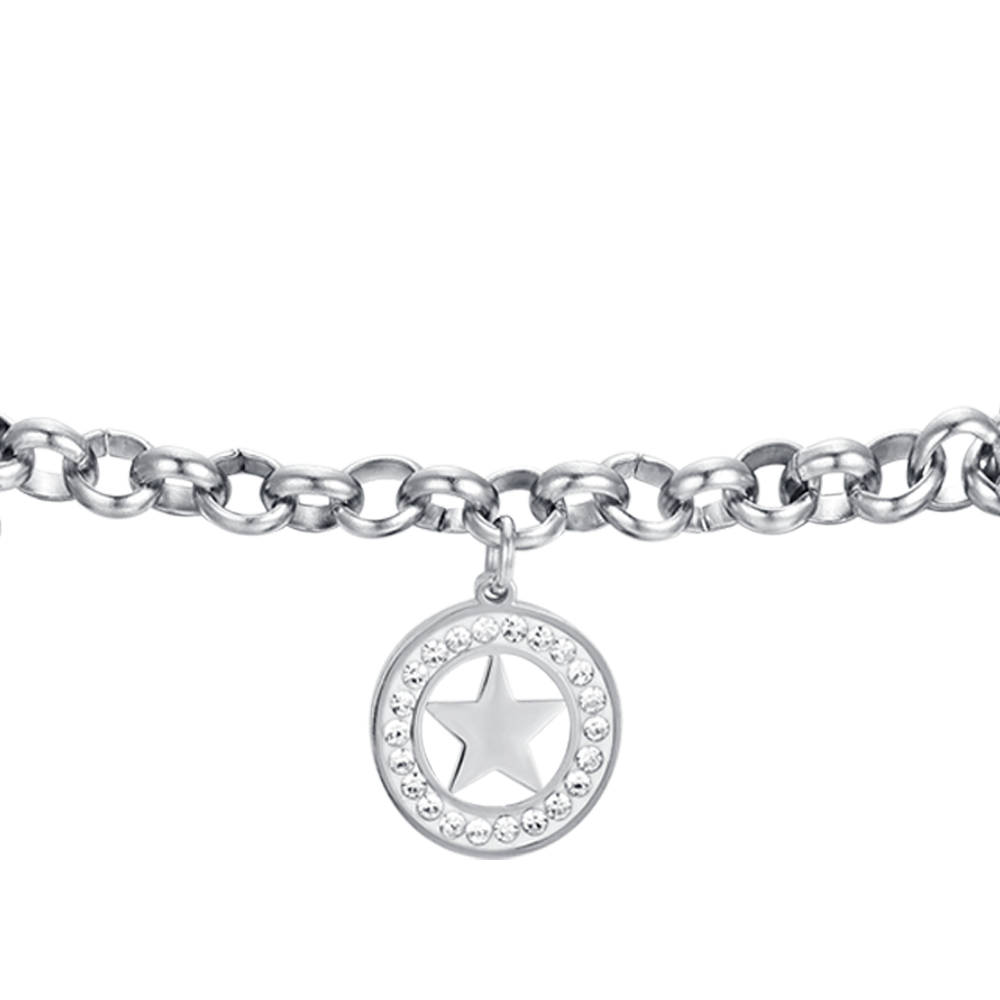 PULSERA DE ACERO PARA MUJER CON ESTRELLAS Y CRISTALES BLANCOS