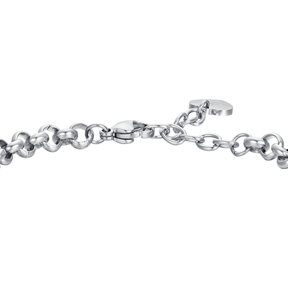 PULSERA DE ACERO PARA MUJER CON CORAZONES Y CRISTALES BLANCOS