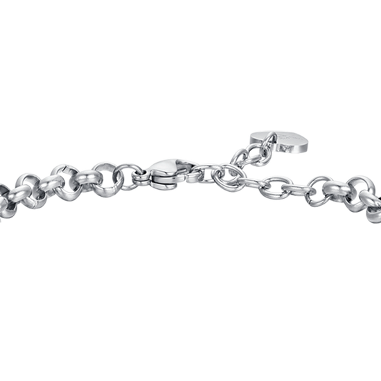 PULSERA DE ACERO PARA MUJER CON CORAZONES Y CRISTALES BLANCOS