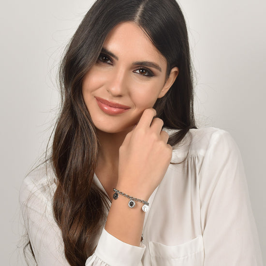 PULSERA DE ACERO PARA MUJER CON ÁRBOL DE LA VIDA Y CRISTALES BLANCOS