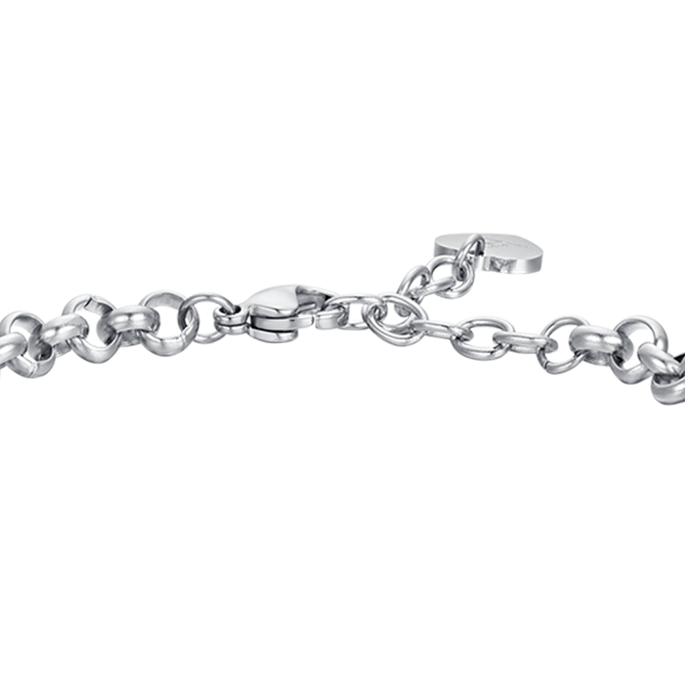 PULSERA DE ACERO PARA MUJER CON FLOR DE LA VIDA Y CRISTALES BLANCOS
