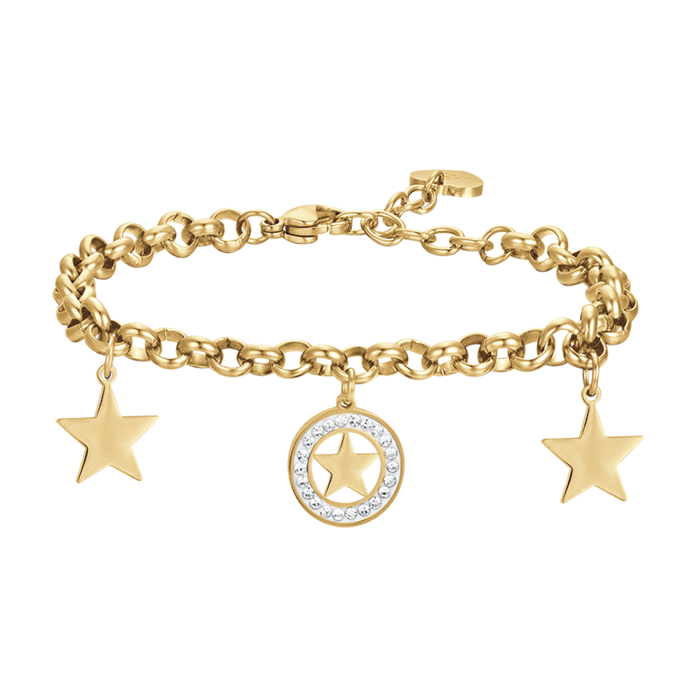 PULSERA DE ACERO PARA MUJER CON ESTRELLAS Y CRISTALES BLANCOS