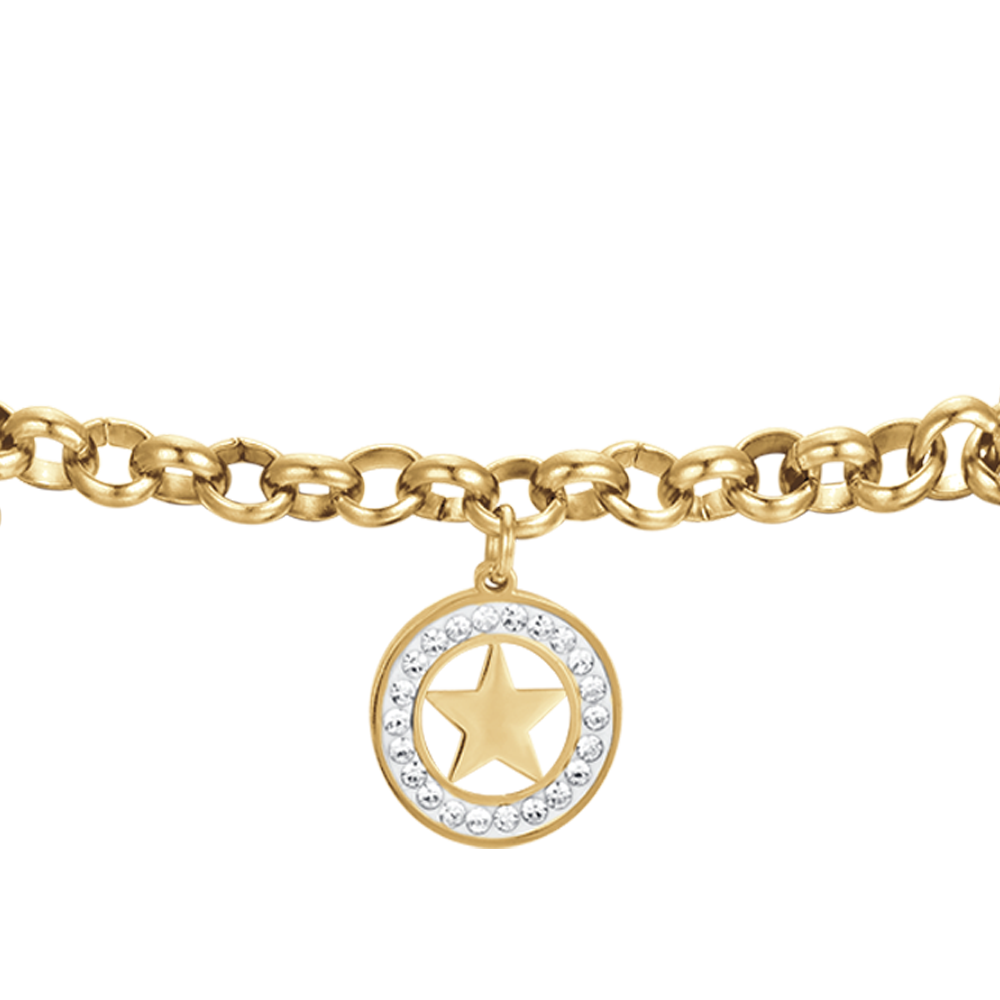 PULSERA DE ACERO PARA MUJER CON ESTRELLAS Y CRISTALES BLANCOS