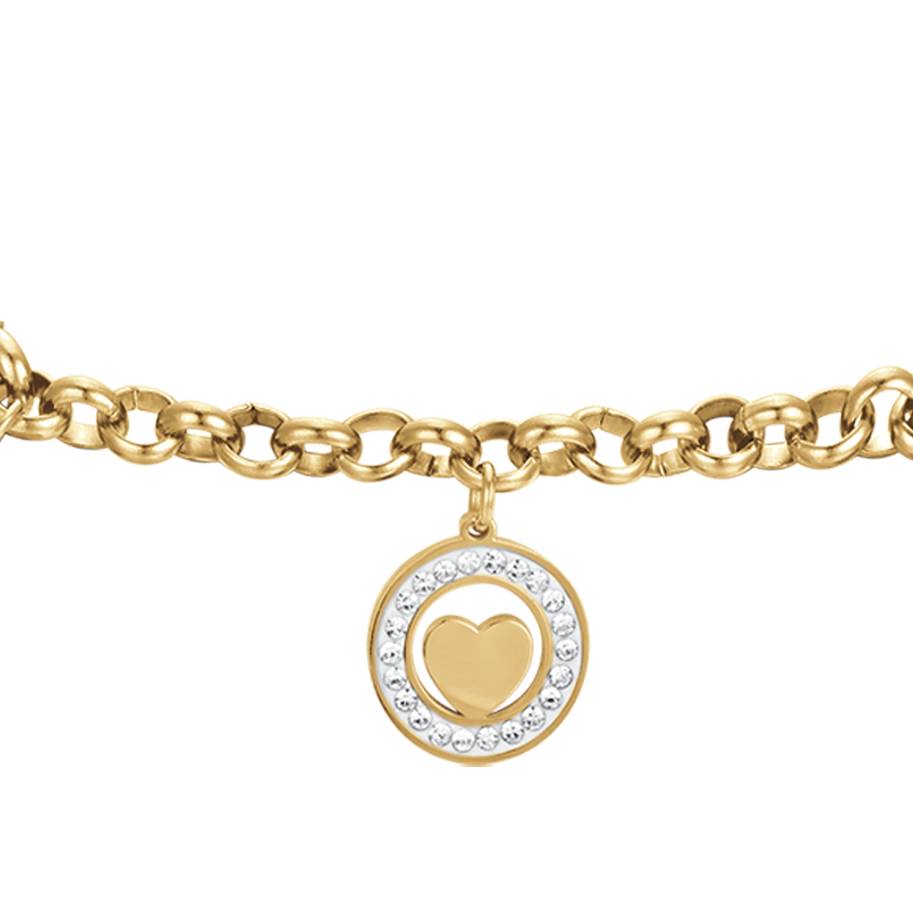 PULSERA DE ACERO PARA MUJER CON CORAZONES Y CRISTALES BLANCOS