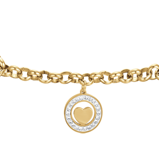 PULSERA DE ACERO PARA MUJER CON CORAZONES Y CRISTALES BLANCOS