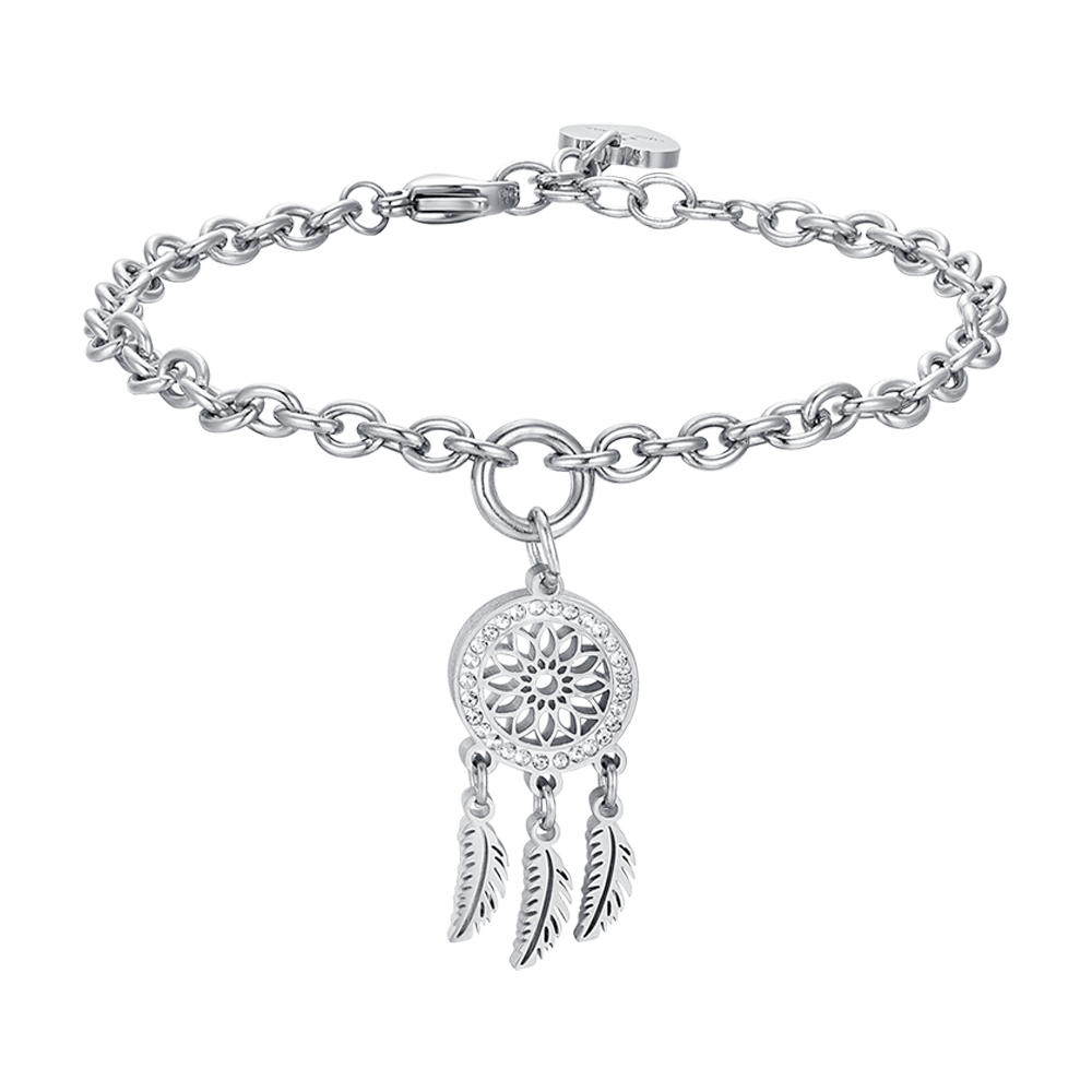 PULSERA ATRAPASUEÑOS DE ACERO PARA MUJER CON CRISTALES BLANCOS