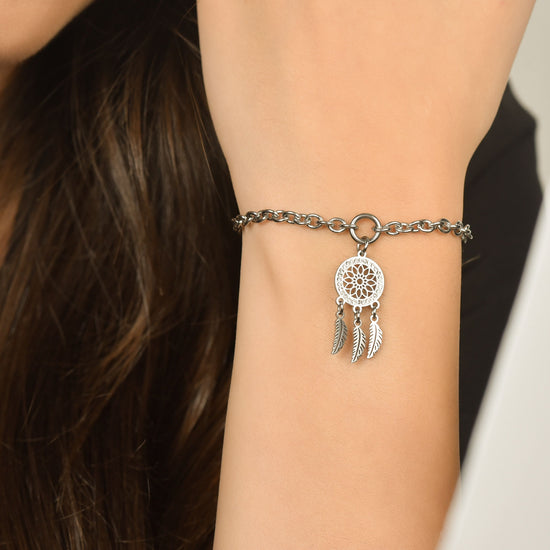 PULSERA ATRAPASUEÑOS DE ACERO PARA MUJER CON CRISTALES BLANCOS