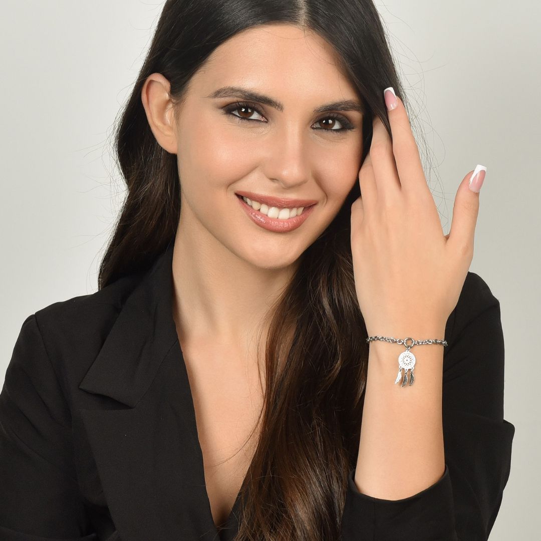 PULSERA ATRAPASUEÑOS DE ACERO PARA MUJER CON CRISTALES BLANCOS
