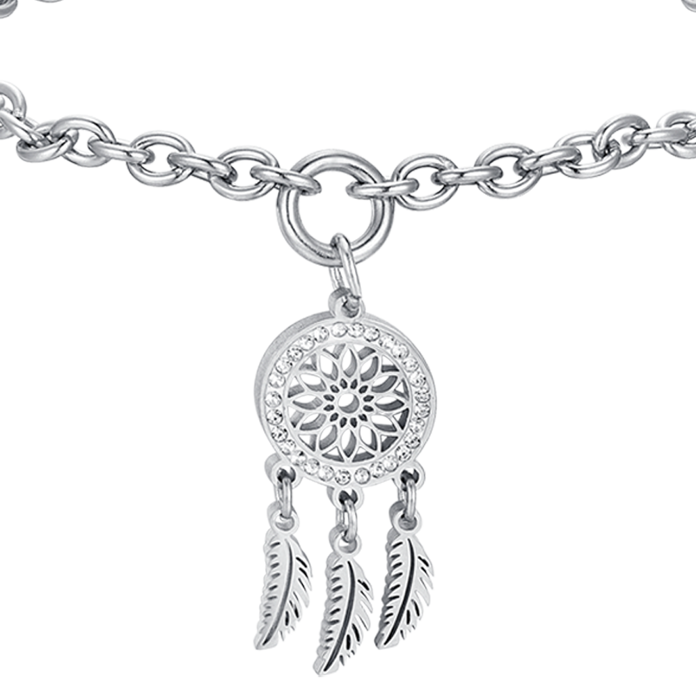 PULSERA ATRAPASUEÑOS DE ACERO PARA MUJER CON CRISTALES BLANCOS