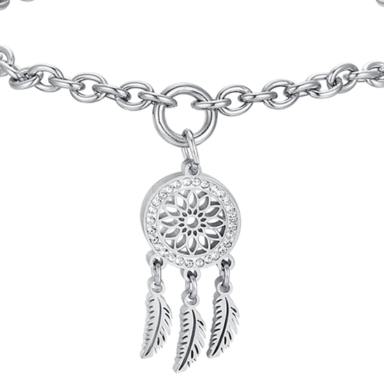 PULSERA ATRAPASUEÑOS DE ACERO PARA MUJER CON CRISTALES BLANCOS