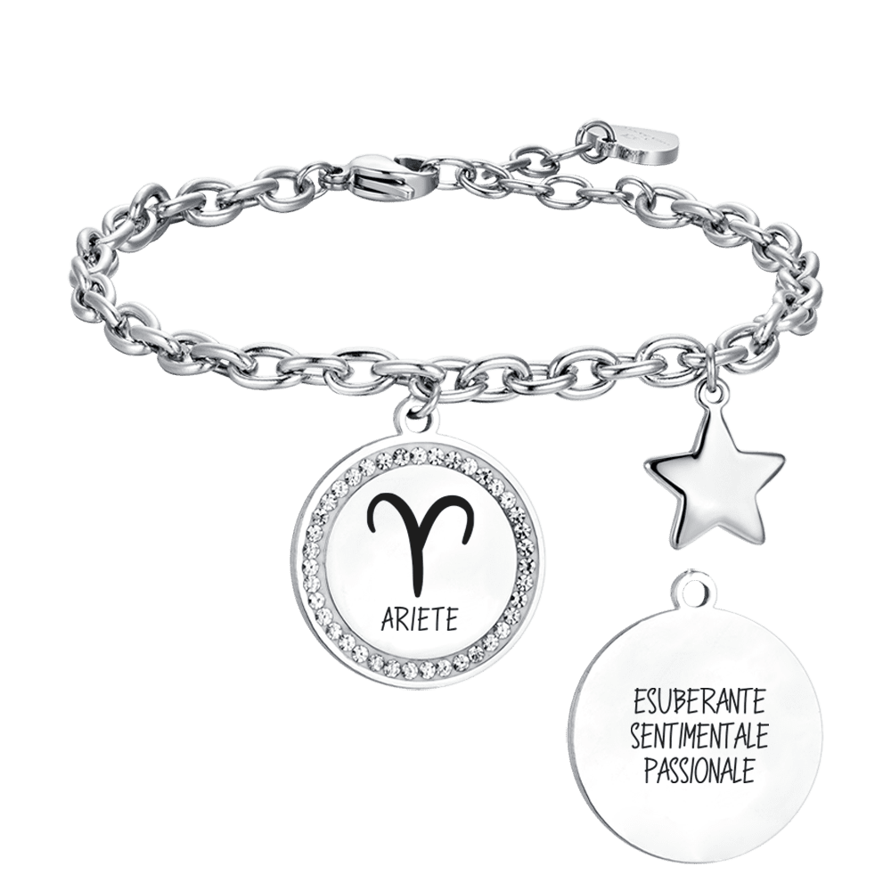 PULSERA DE ACERO MUJER SIGNO DEL ZODIACO ARIES PLACA