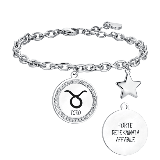 BRACCIALE DONNA IN ACCIAIO SEGNO ZODIACALE TORO PIASTRA Luca Barra