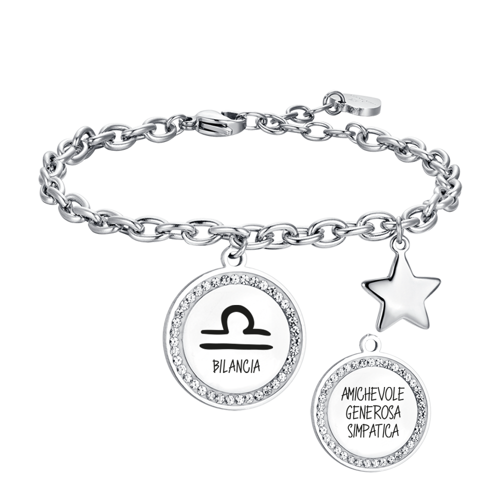 PULSERA DE ACERO PARA MUJER SIGNO DEL ZODIACO LIBRA PLACA