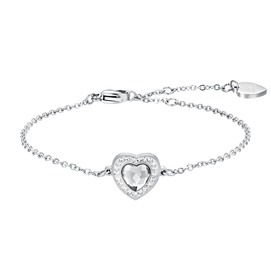 BRACCIALE DONNA IN ACCIAIO CUORE CRISTALLO BIANCO E CRISTALLI BIANCHI Luca Barra