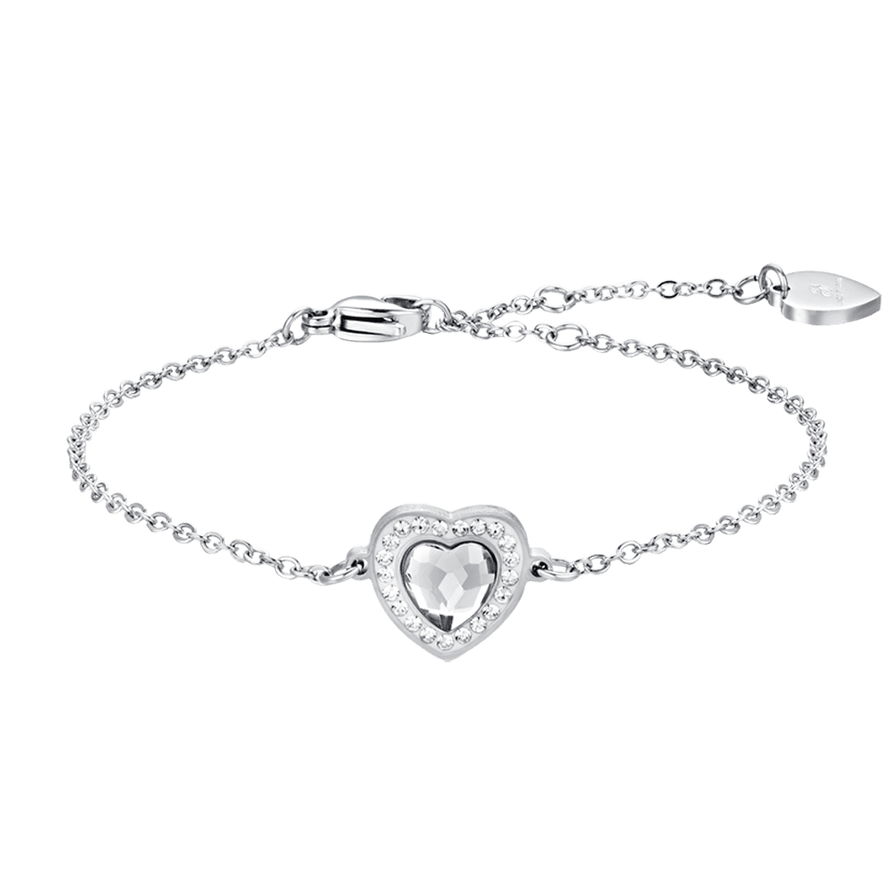 PULSERA DE MUJER DE ACERO CON CORAZÓN DE CRISTAL BLANCO