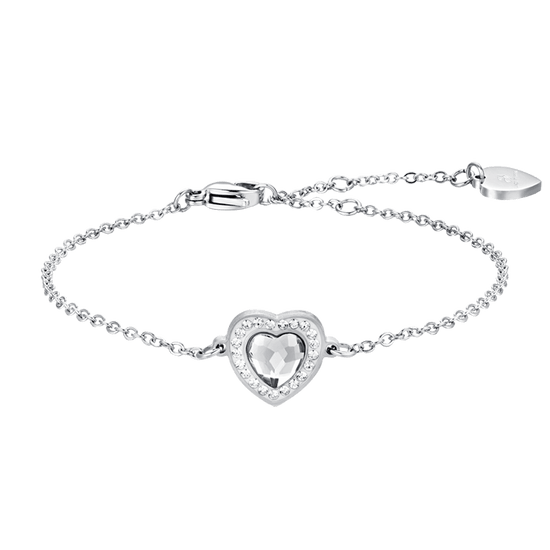 PULSERA DE MUJER DE ACERO CON CORAZÓN DE CRISTAL BLANCO