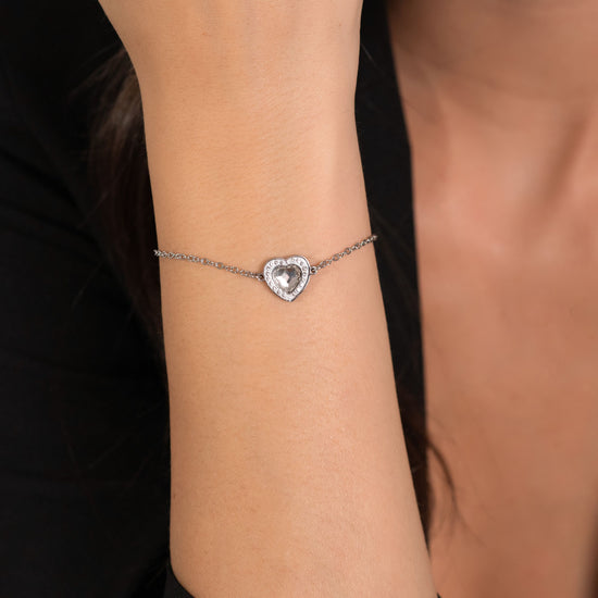 PULSERA DE MUJER DE ACERO CON CORAZÓN DE CRISTAL BLANCO