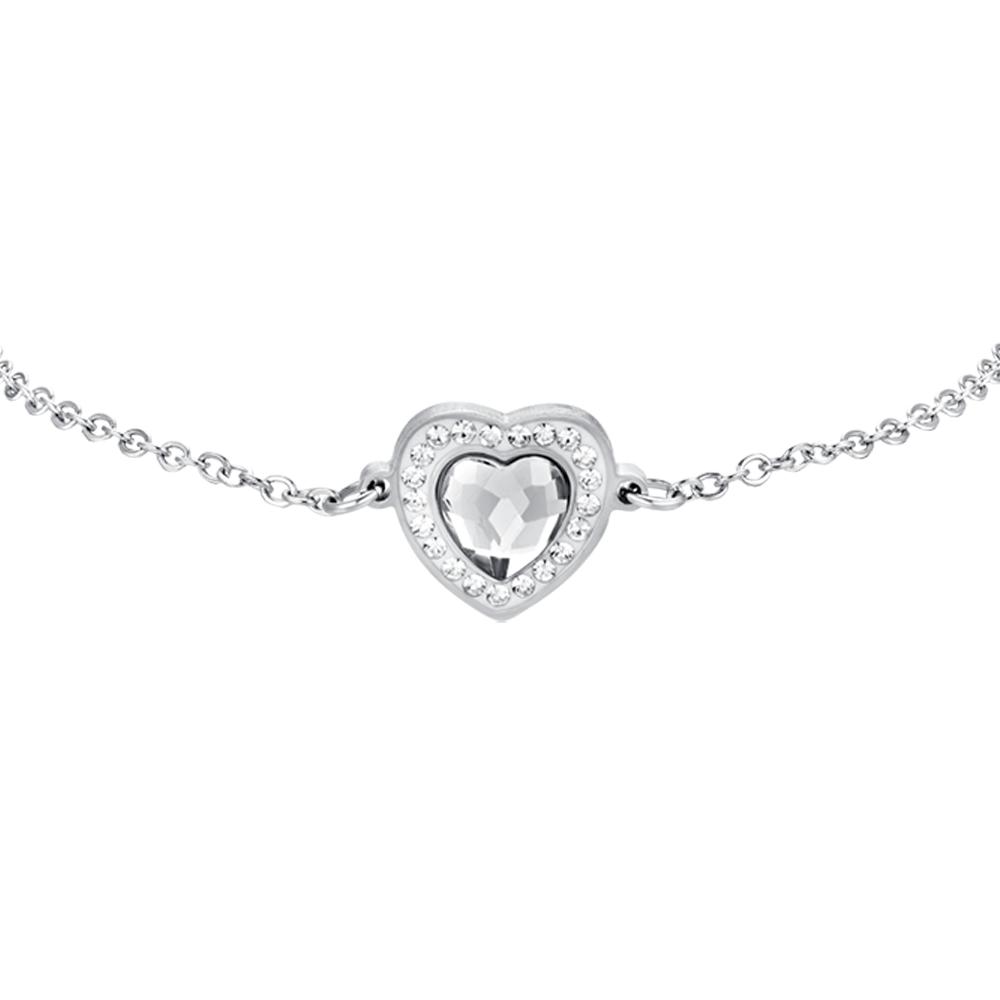 PULSERA DE MUJER DE ACERO CON CORAZÓN DE CRISTAL BLANCO