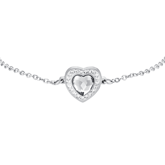PULSERA DE MUJER DE ACERO CON CORAZÓN DE CRISTAL BLANCO