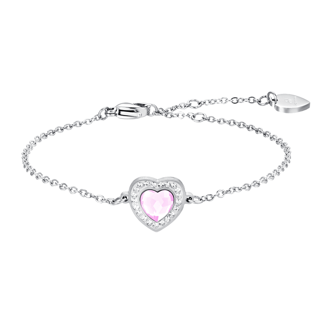 PULSERA DE ACERO CON CORAZÓN DE CRISTAL ROSA Y BLANCO PARA MUJER