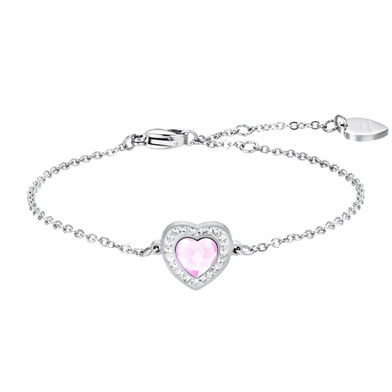 PULSERA DE ACERO CON CORAZÓN DE CRISTAL ROSA Y BLANCO PARA MUJER