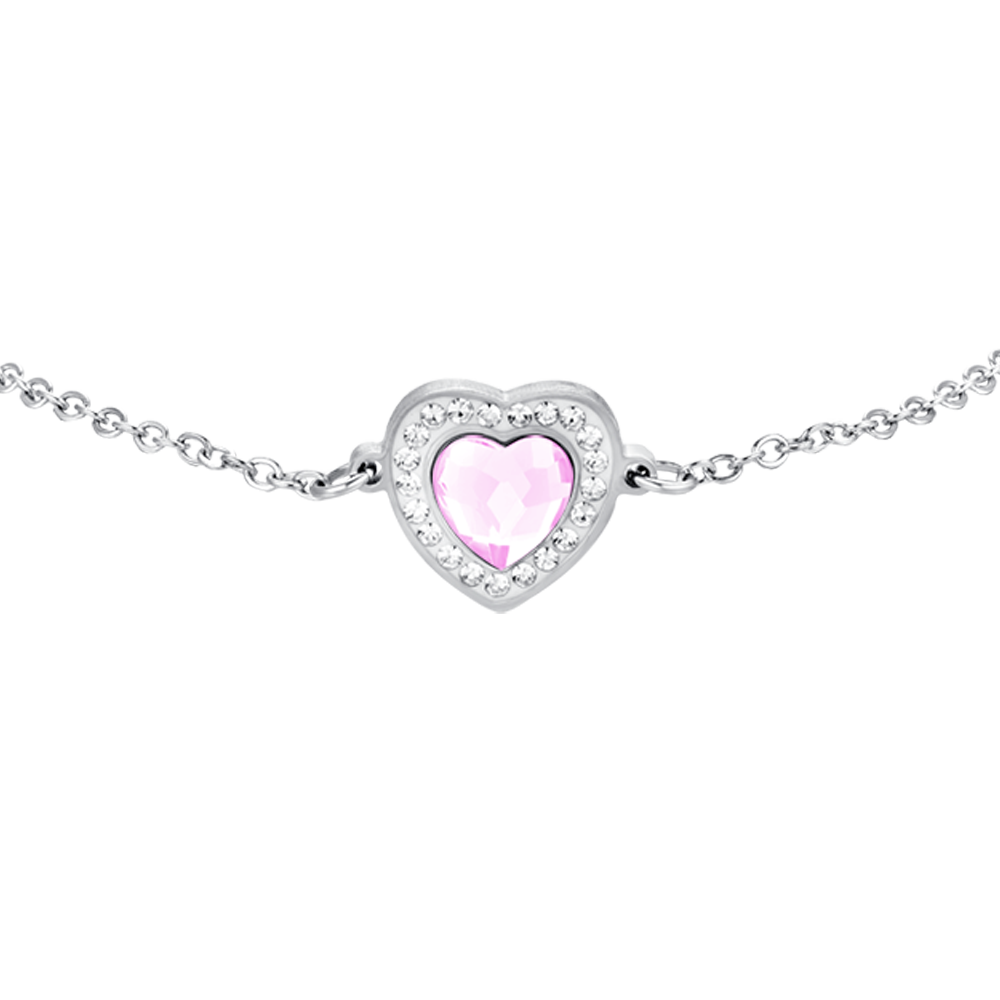 PULSERA DE ACERO CON CORAZÓN DE CRISTAL ROSA Y BLANCO PARA MUJER