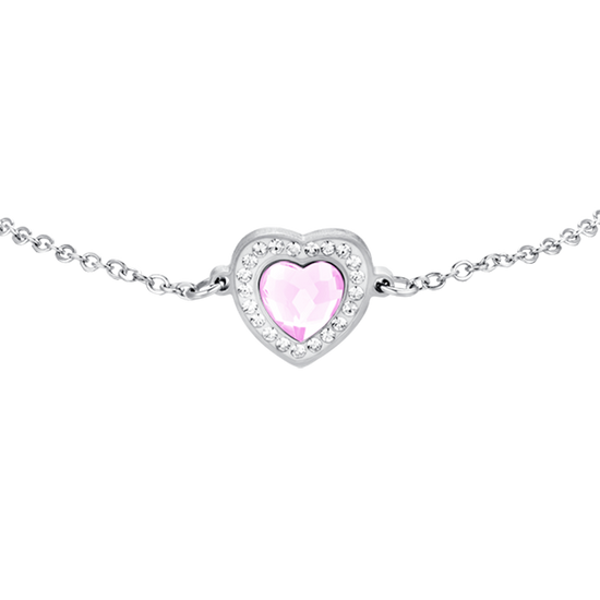 PULSERA DE ACERO CON CORAZÓN DE CRISTAL ROSA Y BLANCO PARA MUJER