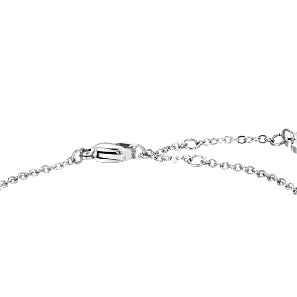 PULSERA DE ACERO CON CORAZÓN DE CRISTAL ROSA Y BLANCO PARA MUJER