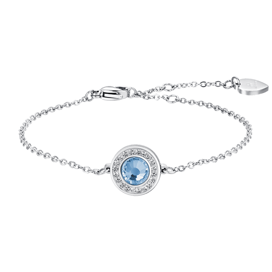 PULSERA DE ACERO PARA MUJER ELEMENTO DE CRISTAL AGUAMARINA Y CRISTALES BLANCOS