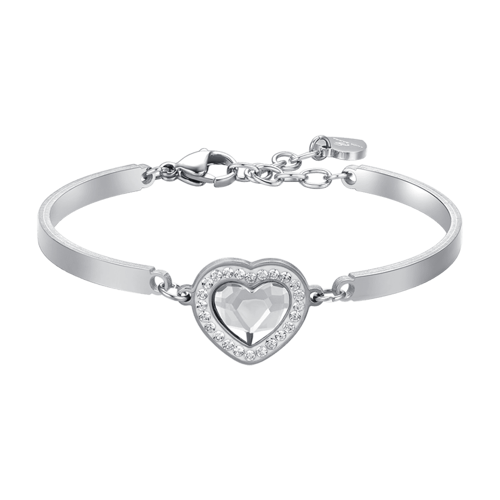 PULSERA DE MUJER DE ACERO CON CORAZÓN DE CRISTAL BLANCO